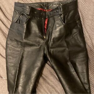 Leather 36w Rock and Roll, Fashion, or Biker Pants - USA - Black w. Red Interior